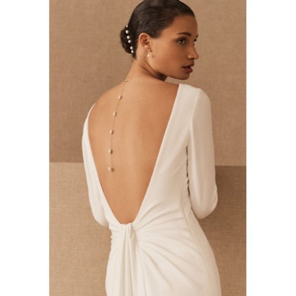 BHLDN Tadashi Shoji Maven Wedding Gown Size 14 Crepe Long Sleeve Sample - Picture 3 of 9